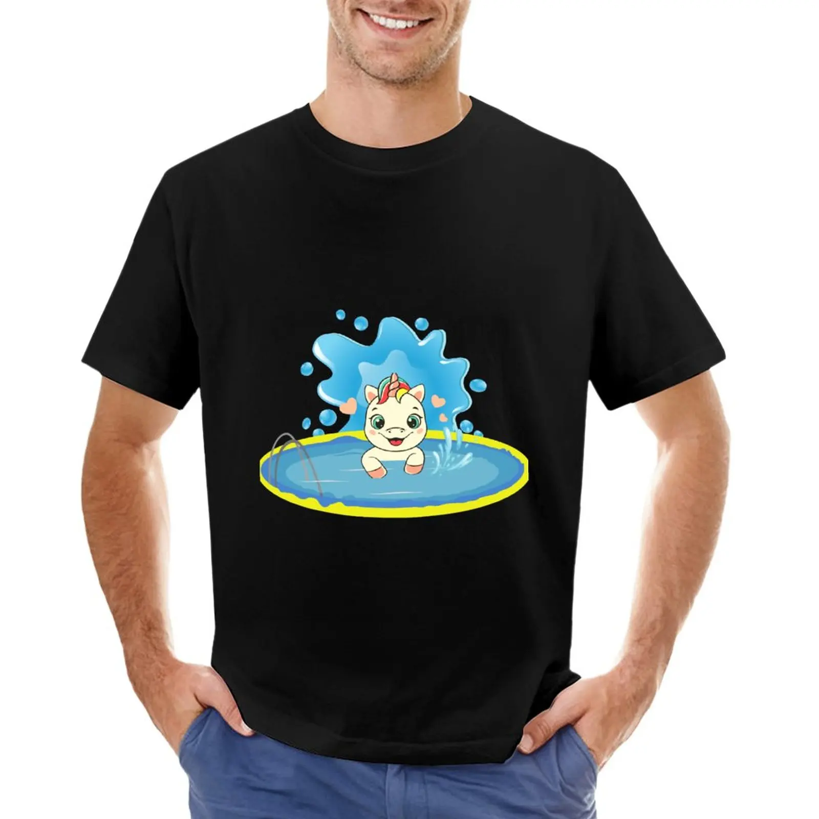 Тениска с детски единорогом, наслаждающимся плуване, Естетична облекло, тениски за мъже от памук