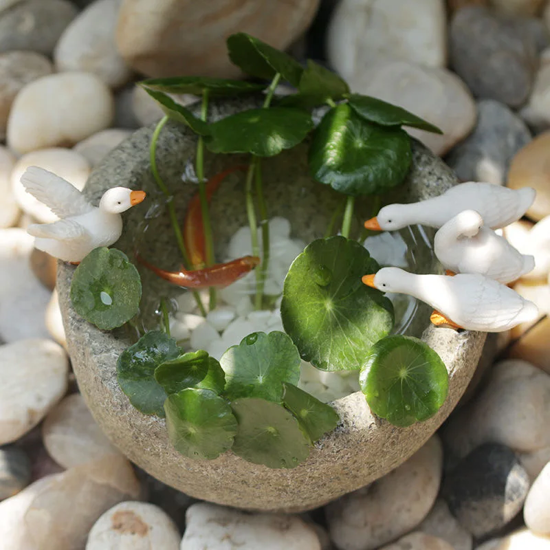 Креативен Микрогидропонный саксия за сочни растения от смола, Поддържан украшения във формата на патица в саксии, Каменна аквариум за риби, Озеленяване гърне