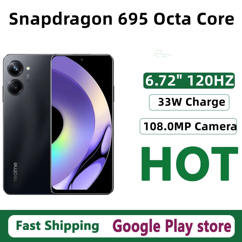 Оригинален Мобилен телефон Realme 10 Pro Snapdragon 695 Android 13,0 Отпечатък от пръст 6,72 