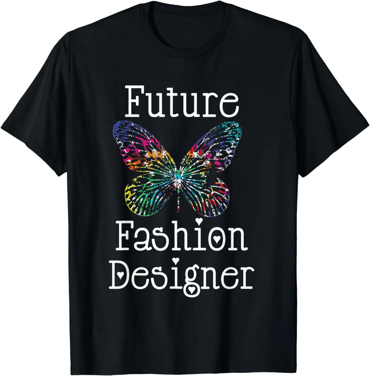 Бъдещ моден дизайнер, цветни рисунки на пеперуди, момичета, юноши, Мъже, жени, черна тениска с къс ръкав