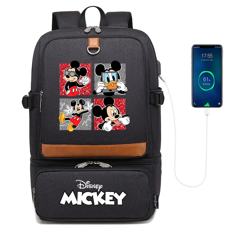 Раници Disney с Мики и Мини Маус Раница за лаптоп Изолирана клон USB Водоустойчива Чанта-хладилник Училищна Чанта за обяд за пикник