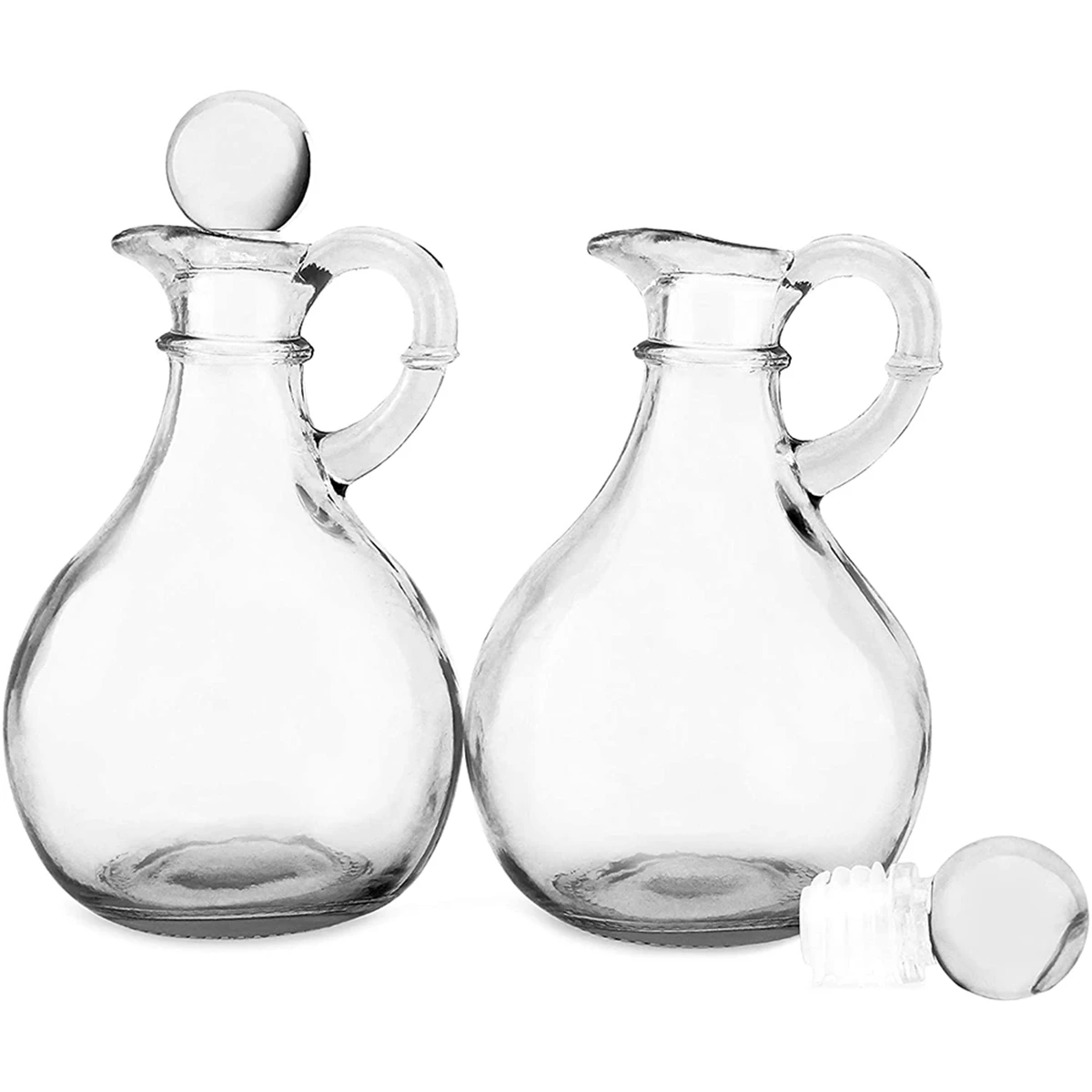 Стъклени бутилки за олио и оцет (комплект от 2 теми), Кръгла стъклена бутилка за олио с втулка