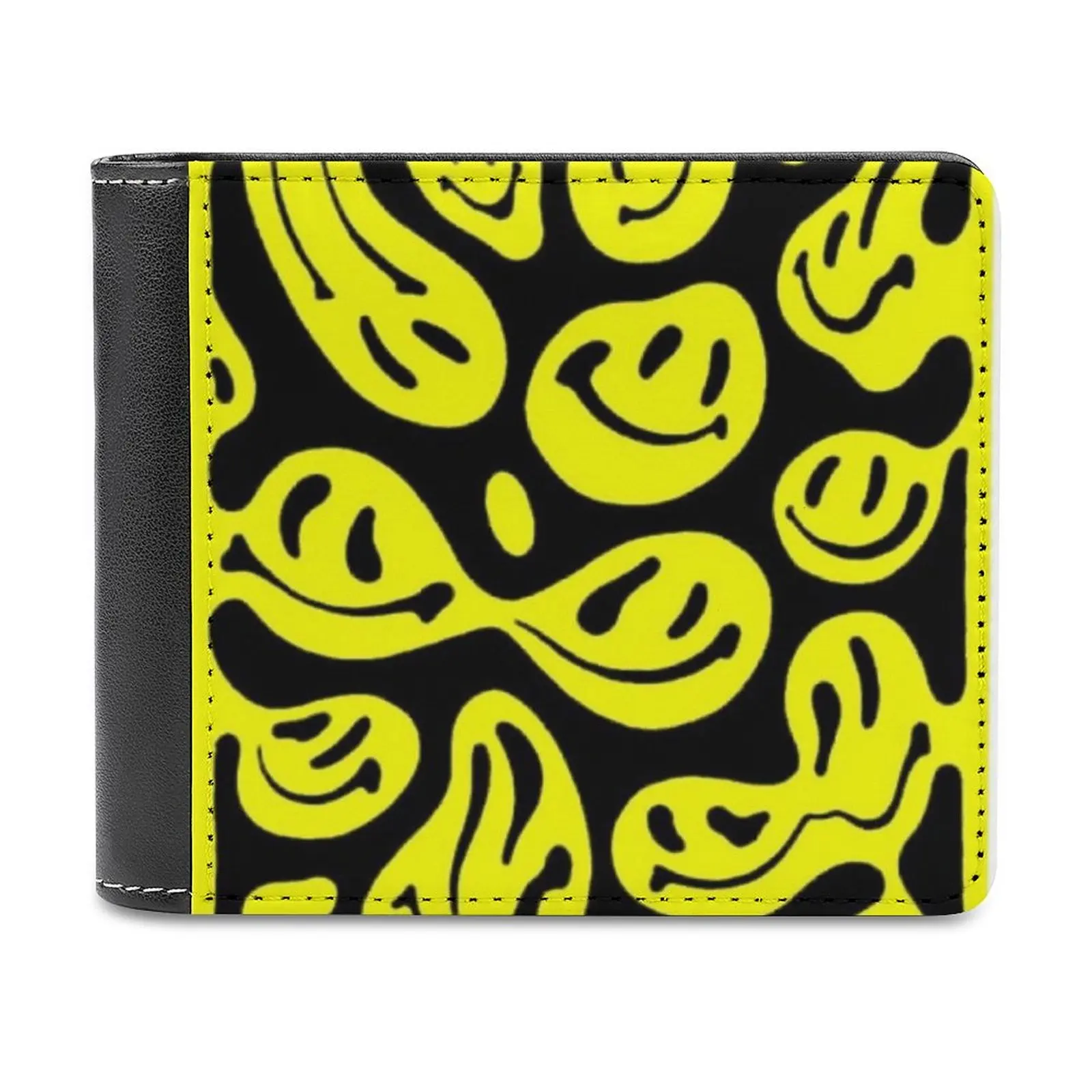 Черно и жълто мъжки портфейл с топено лице и сайкъделик модел за почивка и пътуване, леки преносими портфейли, кратък мъжки стил