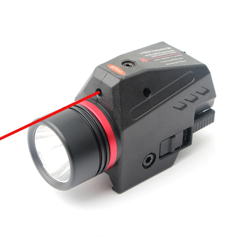 Тактически led оръжеен фенер с лазерен мерник в червената точка, военен ловен страйкбольный пистолет, мини-пистолет фенер за 20-мм рейки