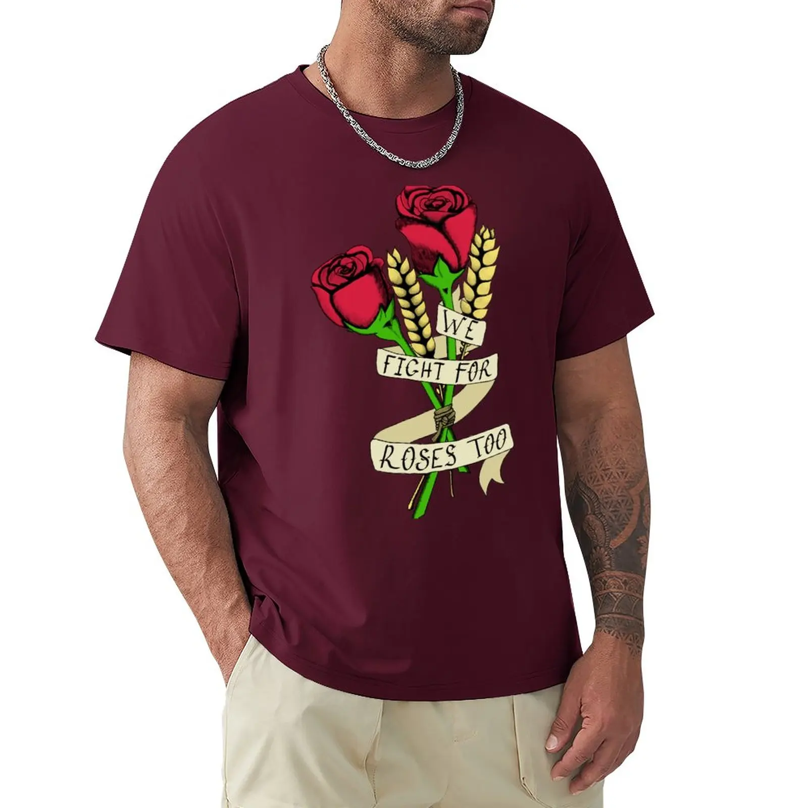 Тениска с хляб и рози (цветна), празни тениски, тениски големи размери, забавни тениски, мъжки дрехи