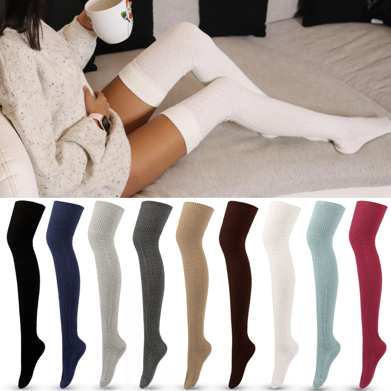 Дамски обикновена Дълги чорапи Над коляното в стил Лолита За момичета, Топли чорапи в Японски стил Харадзюку, Чорапи до бедрото, Високи чорапи 