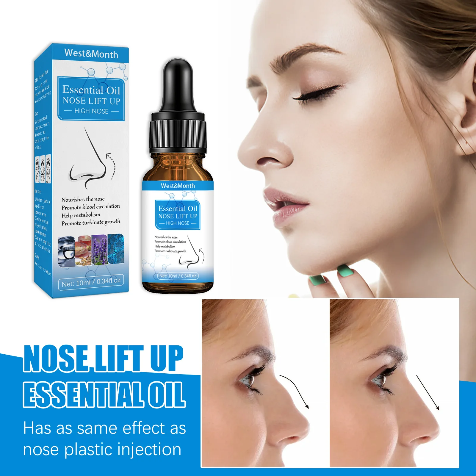Етерично масло за стягане на носа Подхранва носа, подпомага движението на кръвта, растежа на носа мивки, Стягащ масаж Овлажнява Естествената красота