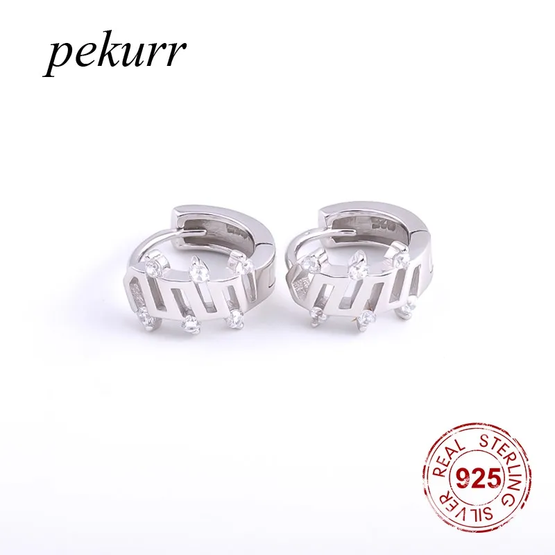 Pekurr Обеци-халки от сребро 925 проба с нередовни ликвидация линия за жени, обеци-халки с геометрия Цирконий, модни бижута подарък