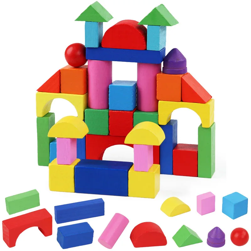 32ШТ Дървени Строителни Блокове на Детски Образователни Игри, Монтесори Цветове и Форми Когнитивно Развитие Играчка за Деца от 2 см Блокове