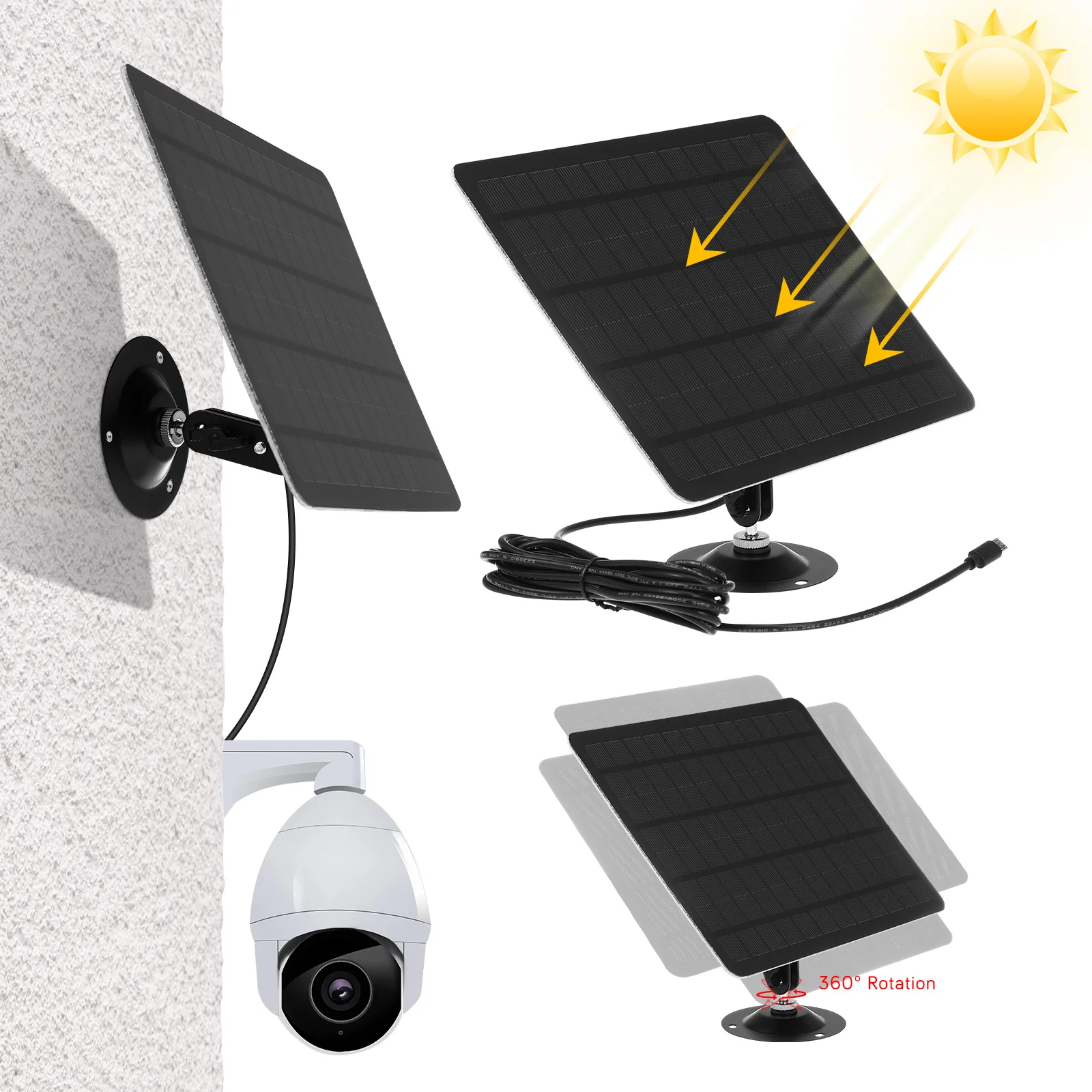 Соларен панел за камери за сигурност, монтиране на стена, Външни Слънчевата батерия с капацитет от 20 W, Монокристаллическая Соларен панел