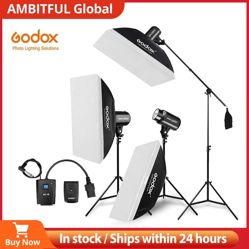 Комплект за Студийната светкавица Godox E250 Strobe с Мощност 750 W За Фотографско осветление - светлинни ефекти светлини, Подложки за светлина, Вода, Софтбокс, Стрела