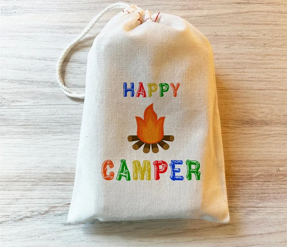20PCS Happy Camper Multi Colors - Чанта За Партита В Къмпинг -Памучен Чанта От съвсем малък, Персонализирана По Поръчка