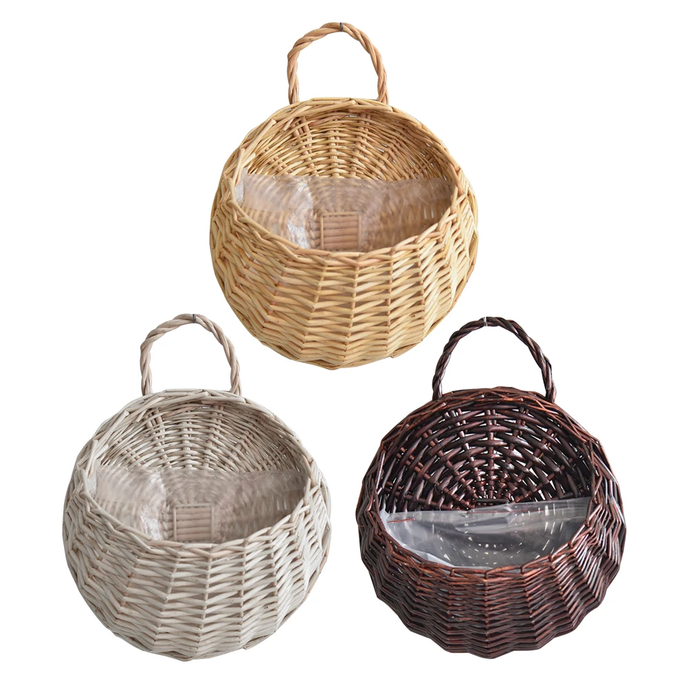 Градински стенен саксия ръчно изработени, подвесная кошница за саксиите в селски стил, Изплетен кош за растения от ратан, контейнер за съхранение
