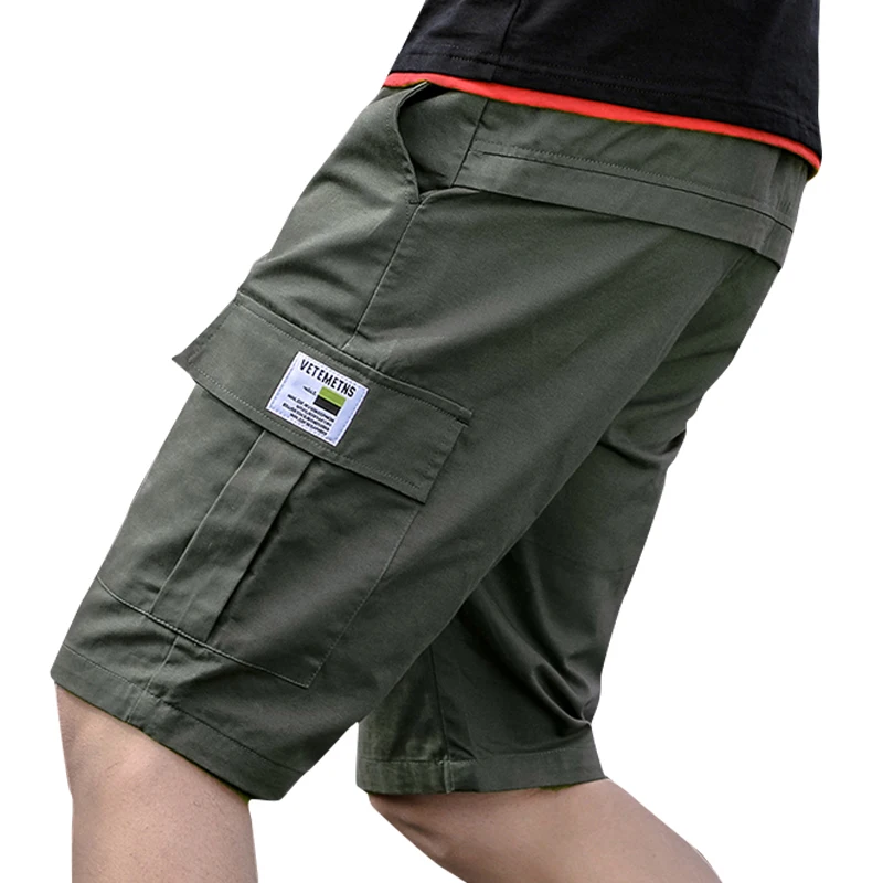 Мъжки широки шорти-карго с множество джобове, летни къси панталони в стил милитари, армейски зелено, пет къси панталони, мъжки памучни бермуди, ежедневни панталони без колан 4XL