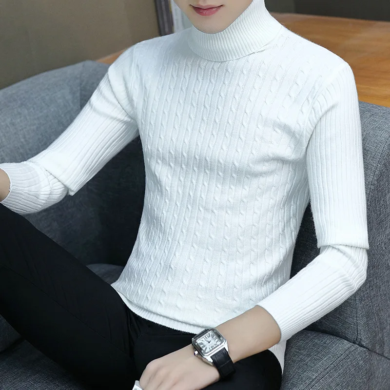 Пуловер с висока воротом, мъжки пуловери топли плетени с дълъг ръкав, Класически и Ежедневни долна риза, зимни Корейски тънки обикновена модни върхове