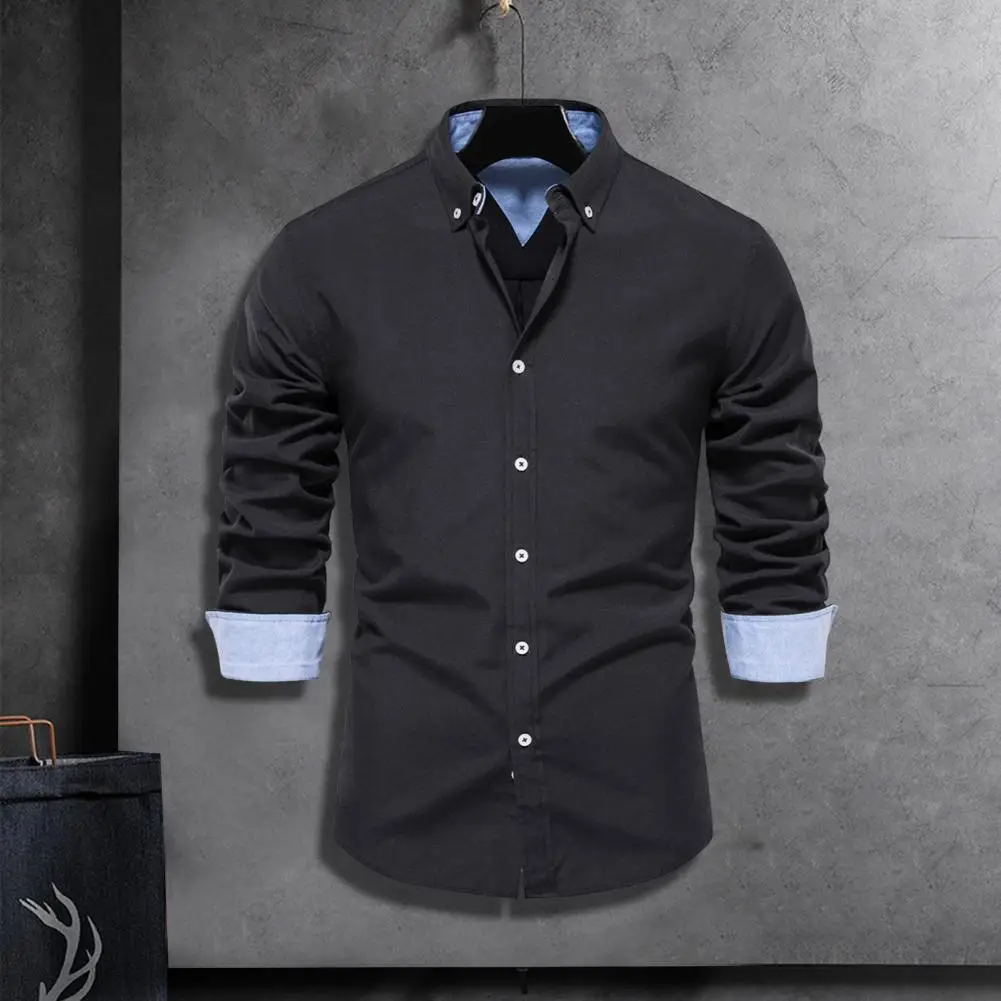 Мъжко есенно-пролетна риза Карго С ревери, Однобортный жилетка копчета, дълъг ръкав, мека дишаща мъжка риза със средна дължина