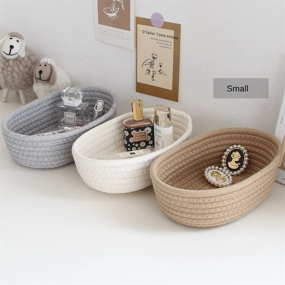 Плетени кошници от скандинавски памучни въжета За съхранение на Всички всячины на работния плот, кошница за съхранение на дреболии и козметика