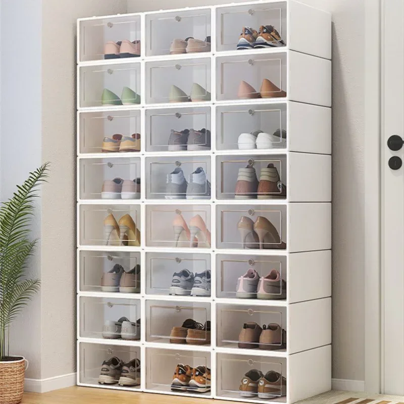 6шт Пластмасов калъф за обувки Сгъсти прозрачен калъф за чекмеджета Пластмасови кутии за обувки-Органайзер Кутия за обувки Штабелируемая кутия за обувки
