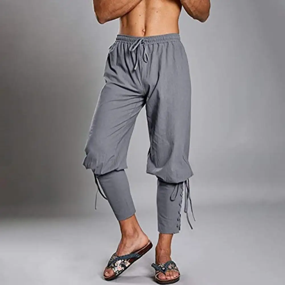 Пиратски панталони, Мъжки панталони за костюм на пират Реколта панталони за cosplay на викингите с еластичен колан в стил Ренесанс за Възраждането