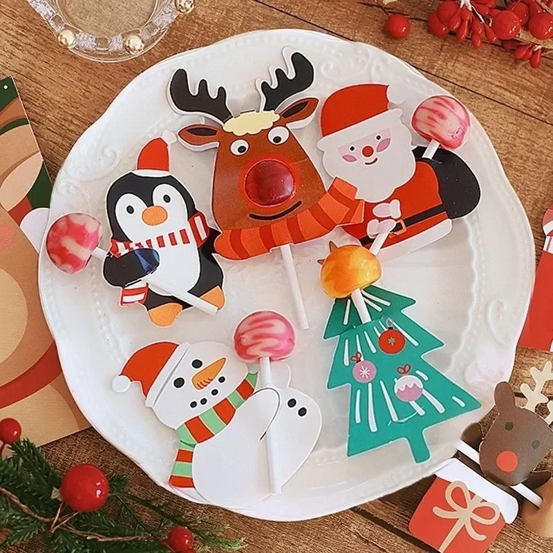 Коледни Хартиени Картички с Леденцами Карикатура на Дядо Коледа Пингвин Снежен Детски Бонбони за Опаковане на Подаръци Коледна Украса партита