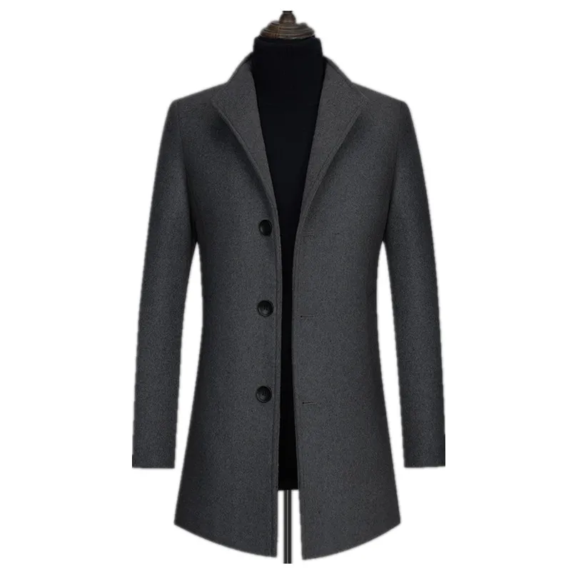 Есенно-зимния ново мъжко палто, вълнена, удебеляване на вълнени смеси/ Мъжки бизнес топло тренч с яка-ботуш и дълъг ръкав голям размер
