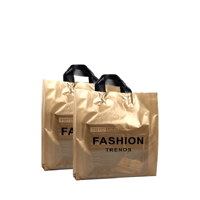 Обичай златни найлонови торбички за пазаруване с мека петлевой дръжка, отпечатани по поръчка фирмено лого за вечерни рокли, комплект дрехи