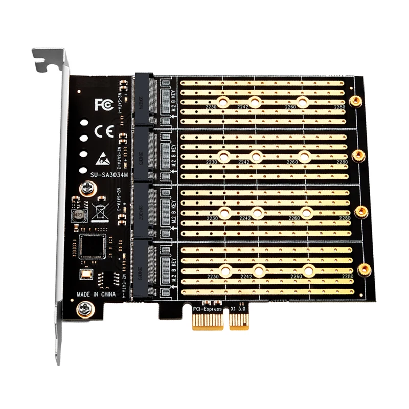 Адаптер, PCIE M2 PCI Express X1 3.0 с 4 Порта B Key M. 2 NGFF SATA SSD Адаптер PCI-E M. 2 Адаптер за Карта за разширяване на Странично