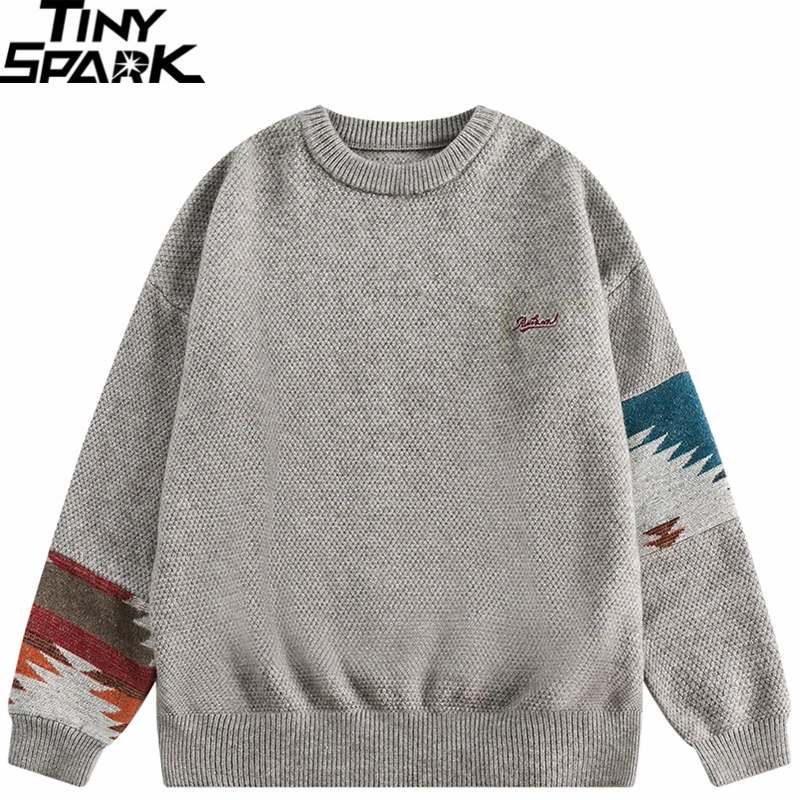 2023 Градинска дрехи, Пуловер в стил мозайка с ретро-модел, Вязаный пуловер Пуловер в стил хип-хоп, Мъжки Пуловер Harajuku, Мека Есен Черно