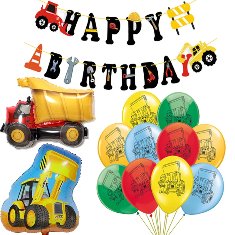 1 комплект Мультяшного Сам на Боб Строителя, камион, инженеринг на превозното средство, багер, банер с въздушно топка, детски декорации за партита честит рожден Ден.