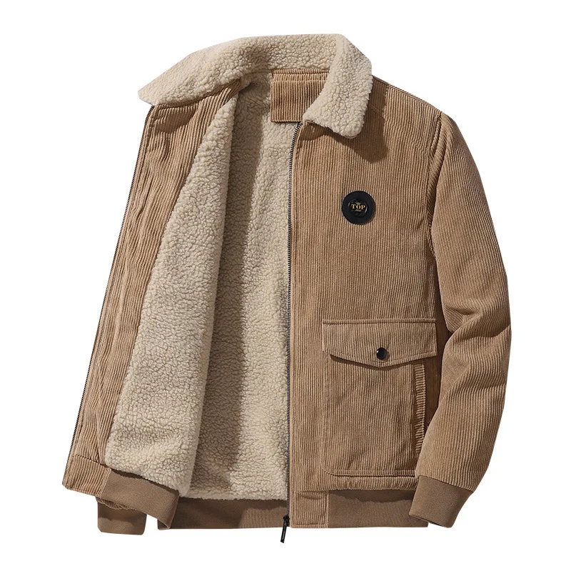 Ново вельветовое палто от овче руно с памучна подплата, мъжко палто 2023 г., утепленное флисом, яке с памучна подплата с ревери, мъжко палто