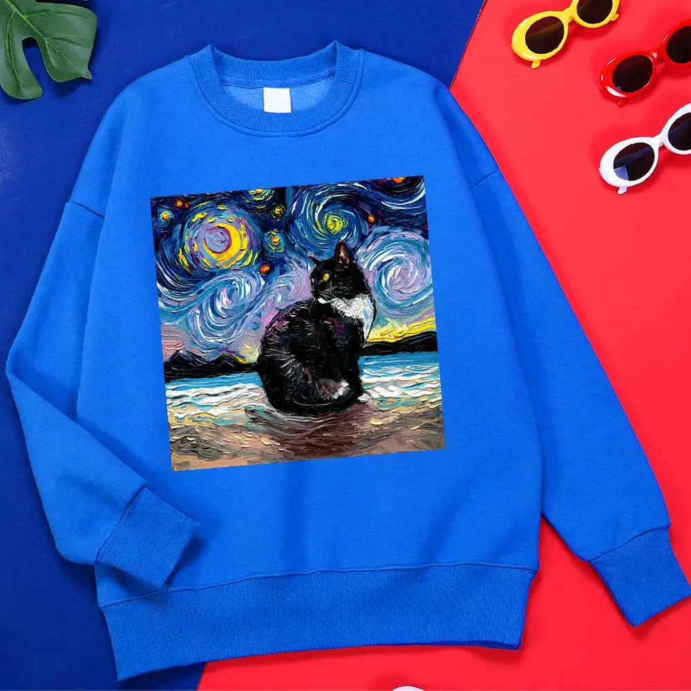 Hoody с качулка Cat Starry Sky Universe За мъже, класически случайни качествено спортно облекло, блузи с модни графики, Удобни дрехи голям размер за мъже