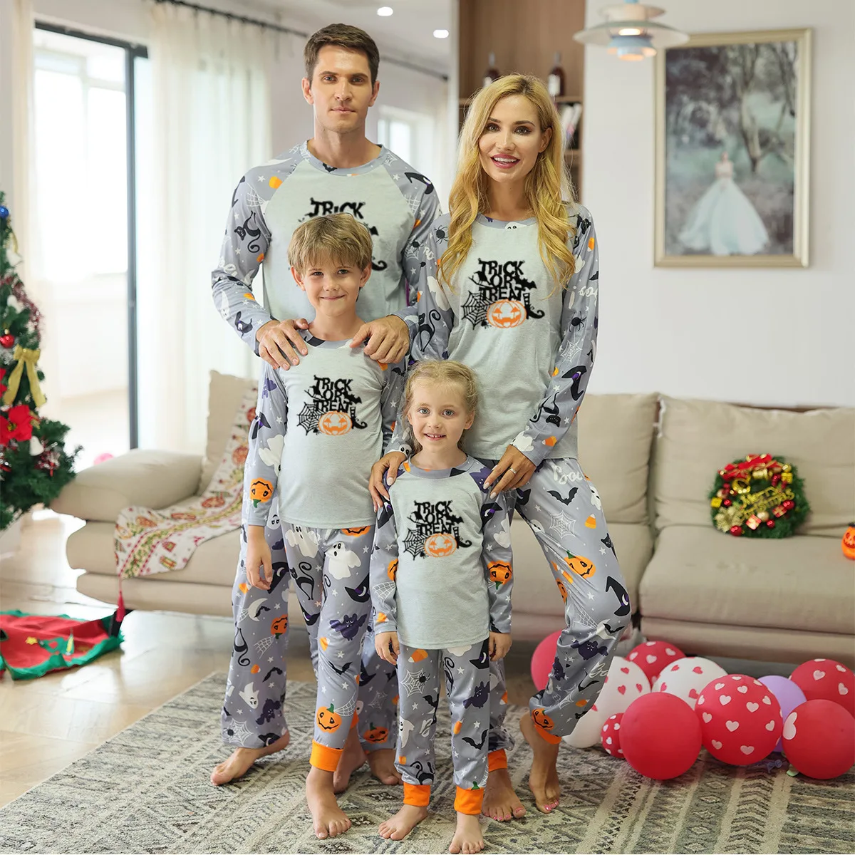 Комплект семейни пижам с ужасен принтом тиква с дълъг ръкав, пижама за баща и син, пижами за възрастни и деца, дрехи за Хелоуин, Карнавал, парти