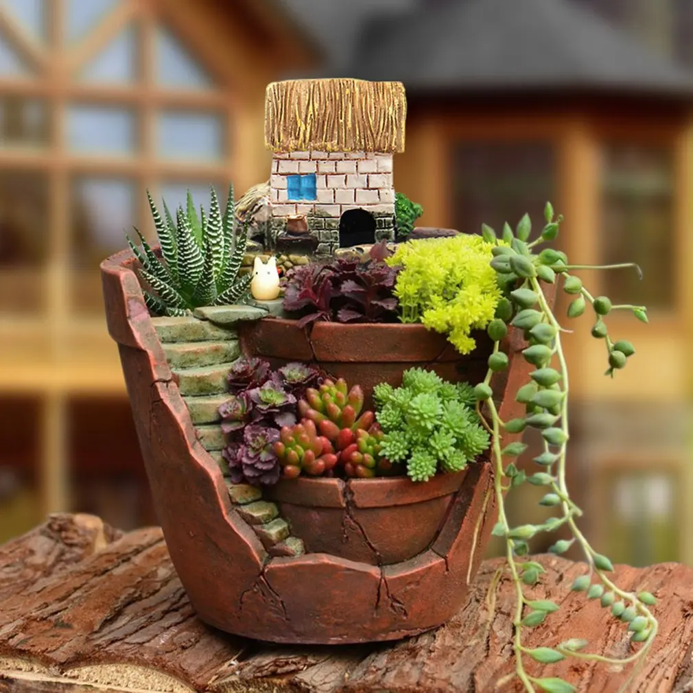 Саксия за растения с цветя на гърнето City Of Sky, Комбиниран котел за сукуленти от смола, Кацане отделение, Цвете кошница, Тенджери, гърне