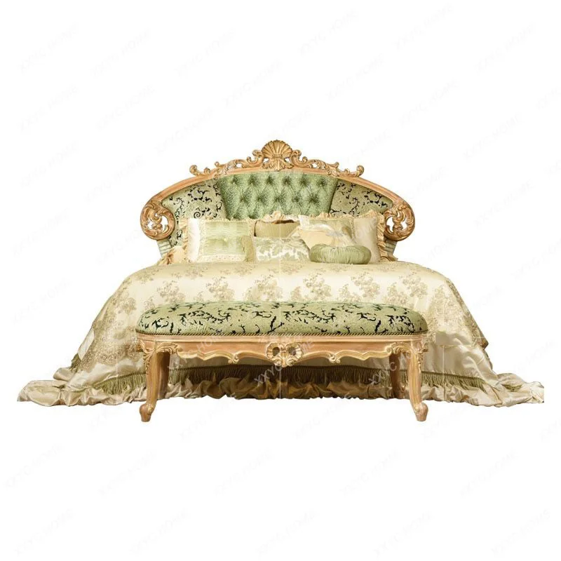 Легло Принцеса на Тъканта Легло на Легло от масивно Дърво Резбовани Луксозна Френска Придворная Ретро Зелена Легло Ръчна Дърворезба