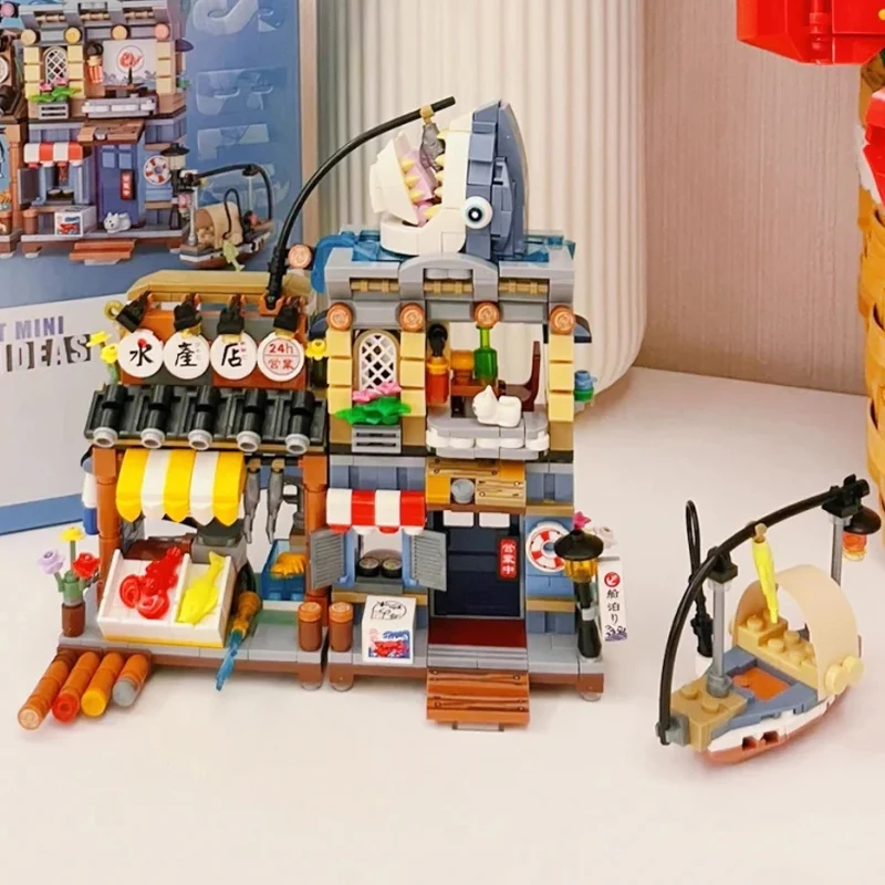 3D Модел САМ Кухненски Блокове, Тухли, Сграда на Градска Улица Акула Магазин Дарове Ресторант Риба Кораб Архитектурната Играчка за Деца