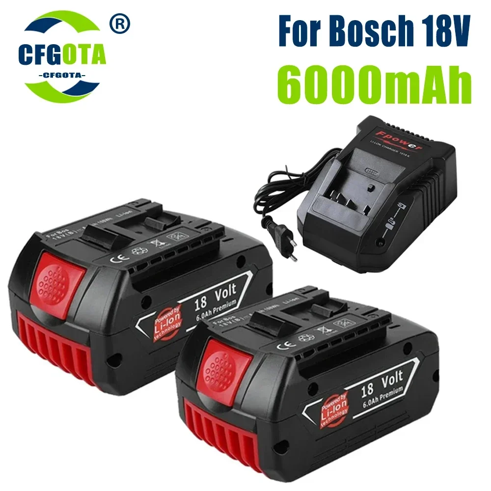 Оригинална батерия 18V 6000mAh за Bosch 18V 6.0 Ah, резервна батерия, Преносима замяна, индикатор BAT609 + зарядно устройство 3A