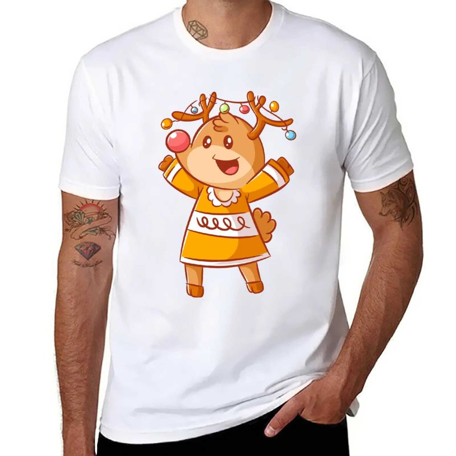 Усмихнат коледен елен, Коледа, снежен човек Тениска с графика тениска на поръчка тениска плюс размера на върховете Къса мъжка тениска облекло