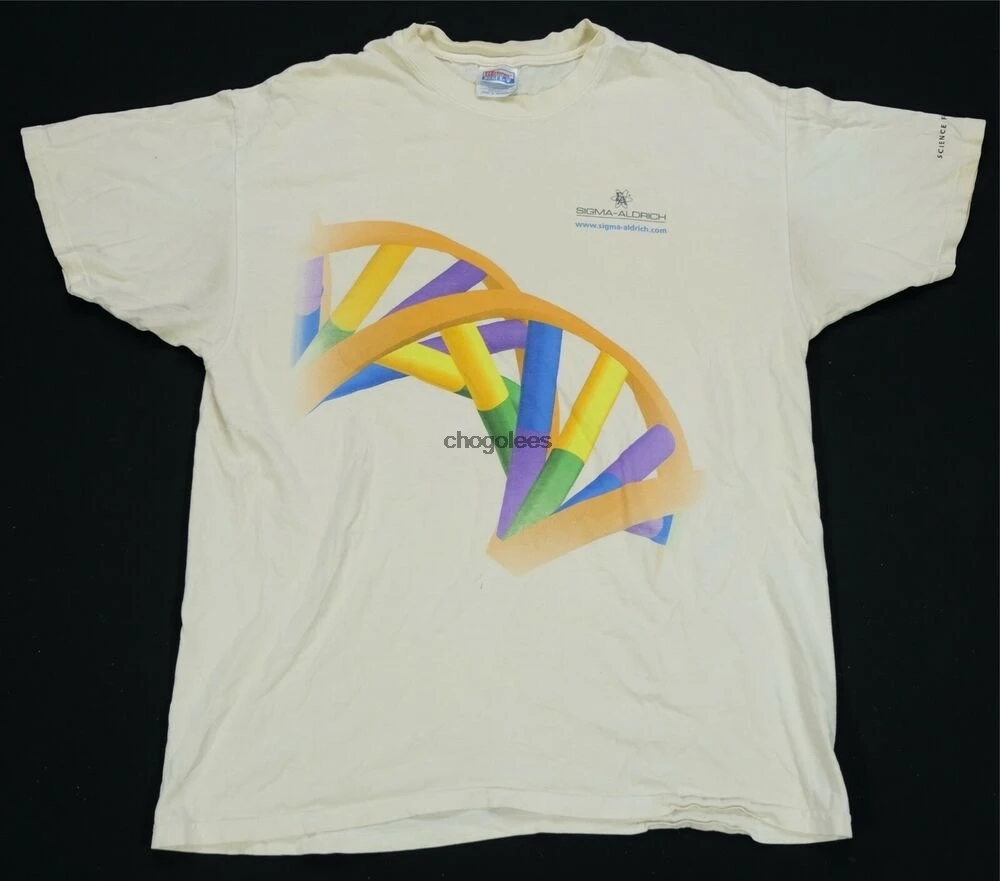 Рядка тениска VTG Sigma-Aldrich Science For Life DNA Genetics на 90-те години, бял, SZ XL