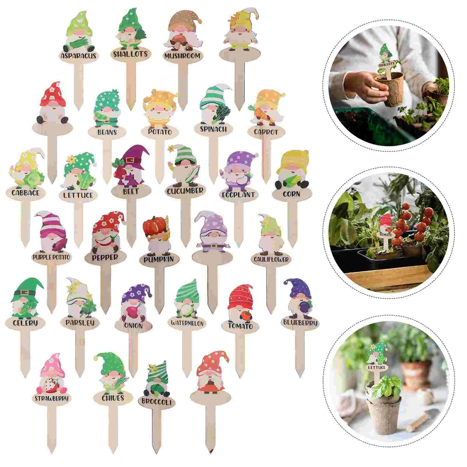30 бр Цветен декор Тагове за миниатюрни растения, Дървени Градински етикети Забавна форма