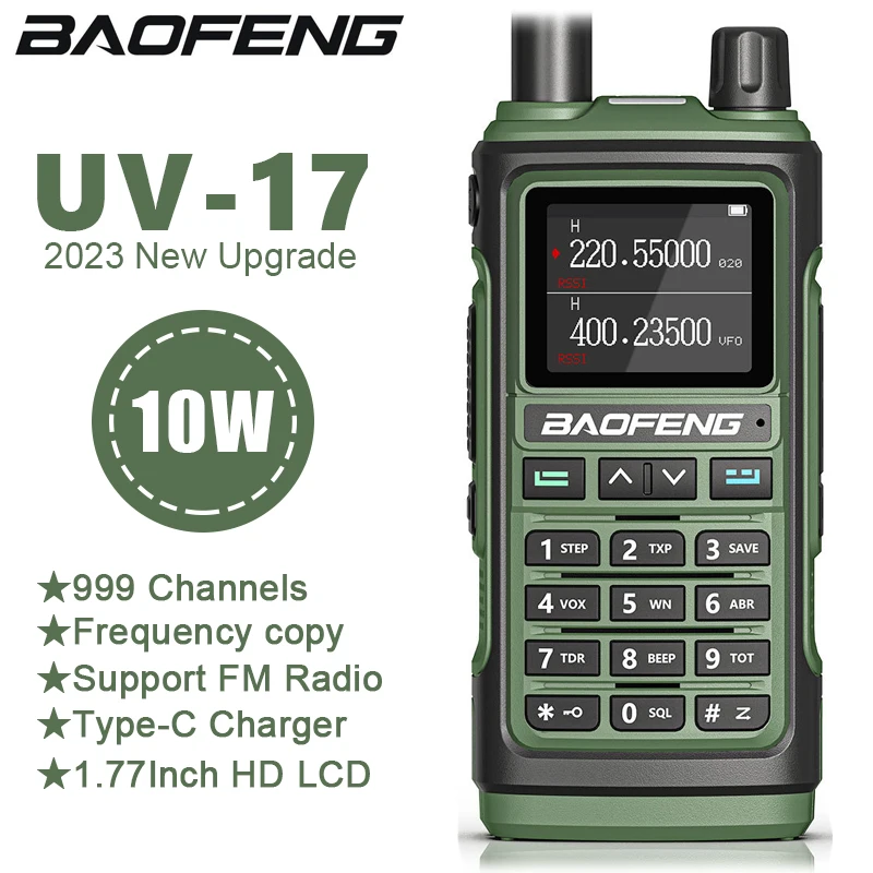 UV-17 V2 2023 Новата Портативна радиостанция BAOFENG Мощност 10 W, Двухдиапазонное FM-радио UV17, Модернизирани Двустранни Радиостанции, Поддръжка на Зареждане Can Type-C