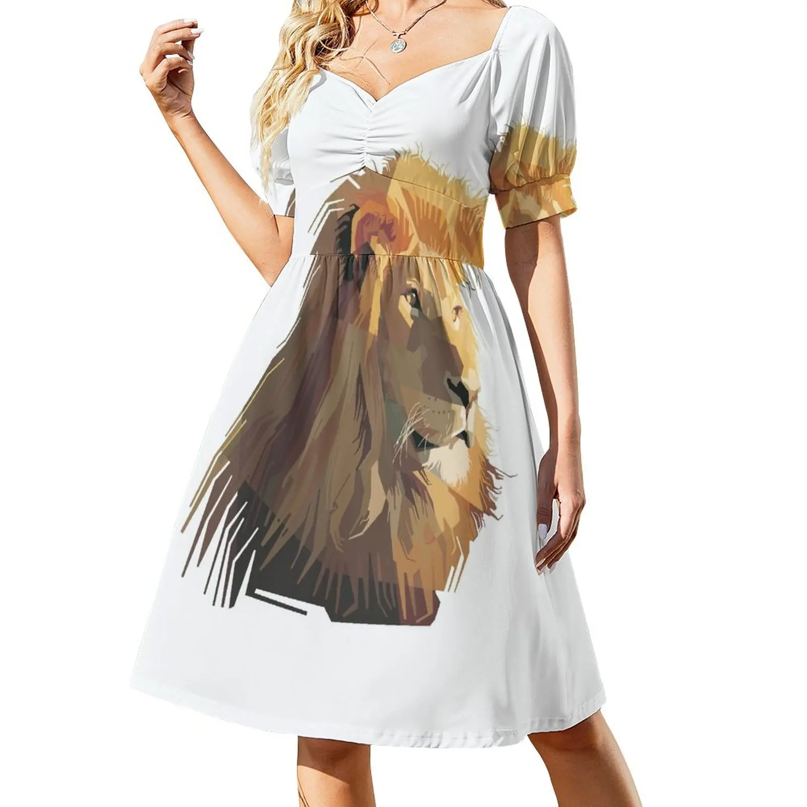 Нова фигура на лъв с изображение на главата на лъв, рокля без ръкави с глава на лъв, плажни дрехи за жени, дрехи, рокли