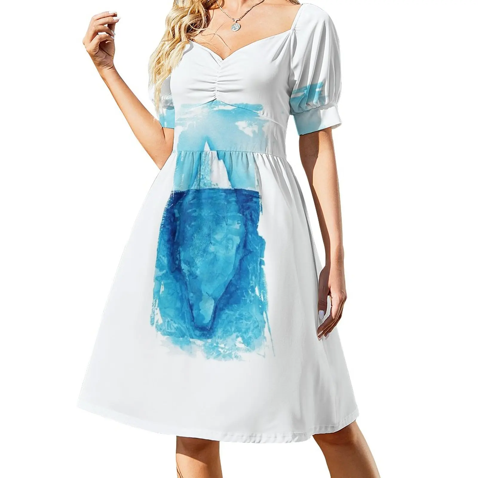 Нов айсберг. Илюстрация на ръчно рисувани акварел. Рокля без ръкави лятото женствена рокля 2023 модни дрехи дамски