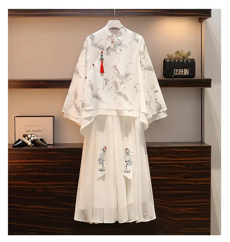 размер на swag, женски пролетно-летния нов костюм 2021 г., женствена рокля Hanfu в китайски стил, монтиране костюм-двойка fat sister, градинска облекло
