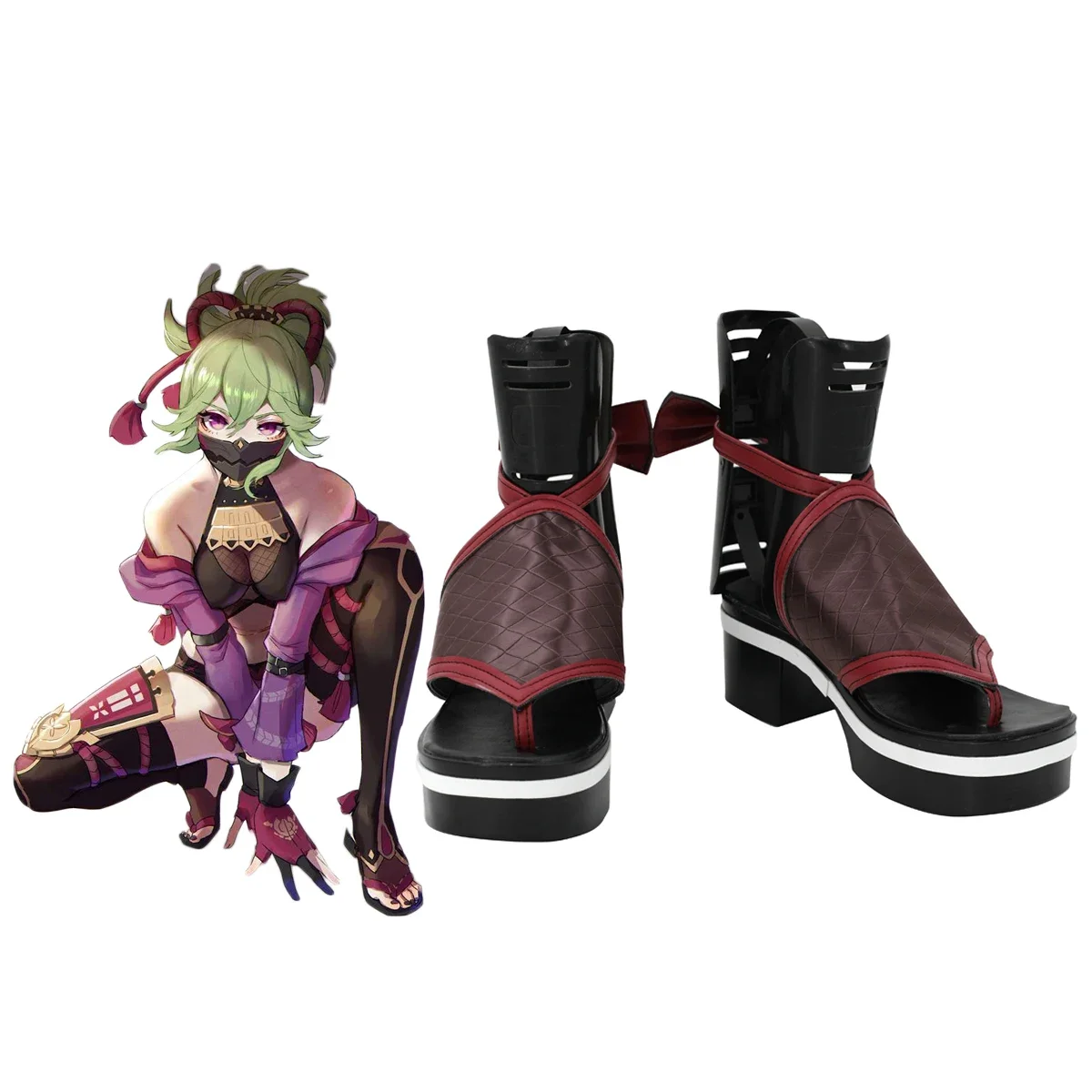 Обувки за cosplay Genshin Impact Kuki Shinobu, Кожени сандали на поръчка, независимо от размера на