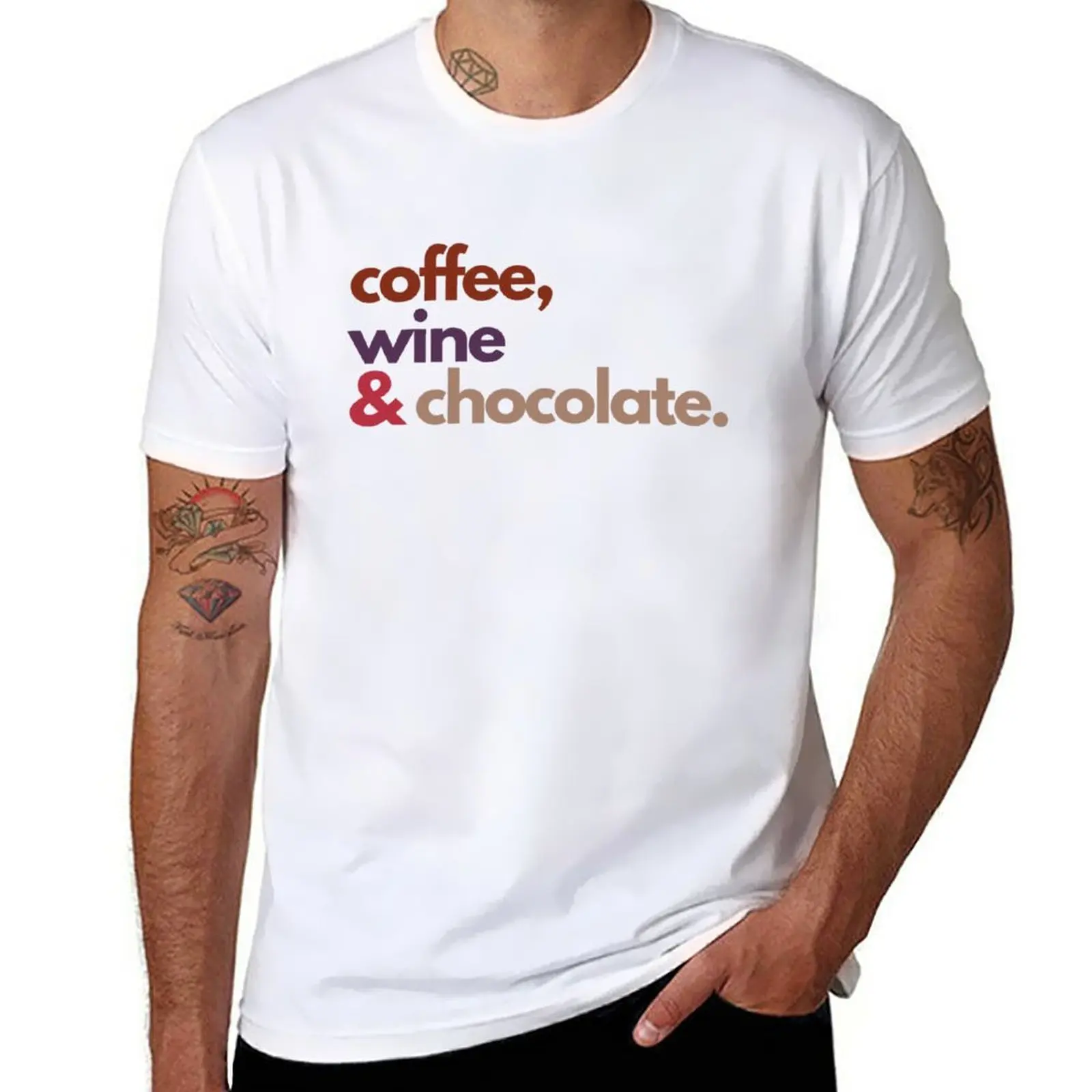 Прясно кафе, вино, шоколад. Тениска, черна тениска, потници в големи размери, спортни ризи, блузи, мъжки памучен тениска
