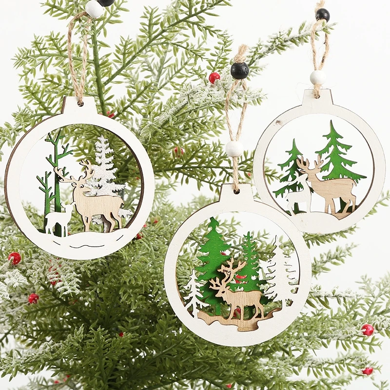 Коледен орнамент Персонализирани дрънкулки лазерно рязане, снежинка, Лосове, Коледна подвесная Коледно дърво, дървена куха окачен декор