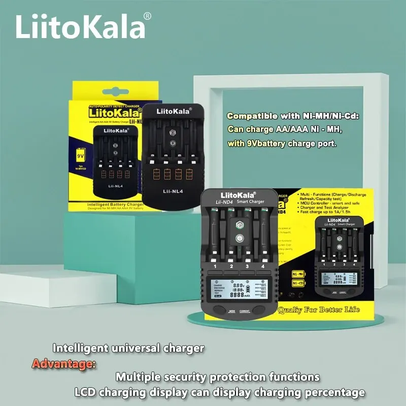 LiitoKala Lii-NL4 Lii-ND4 1.2 AA AAA 9 Зарядно Устройство Ni-MH Ni-Cd Акумулаторни Батерии Стенни Настолна Такса за Пътуване