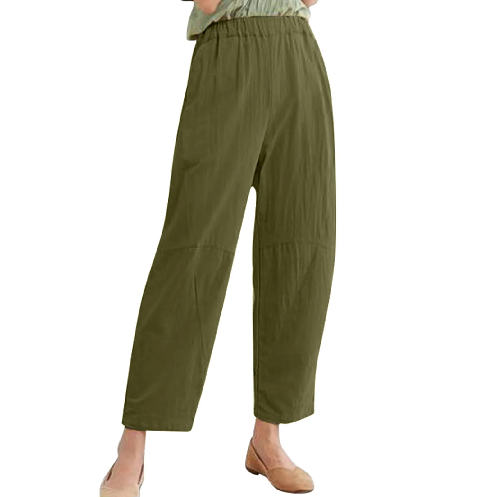 Дамски Свободни Широки панталони 2023 Пролет Лято Ежедневни панталони от памук и лен с еластична гумена лента на талията, женски скъсяване на панталони в стил Бохо