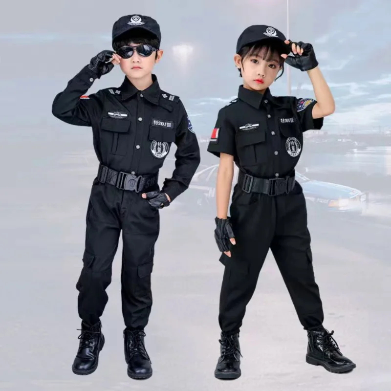 Хелоуин Децата Полицай Cosplay Костюм Момчета Момичета Детски Полицейски Униформи Комплекти Дрехи Парти Рокля