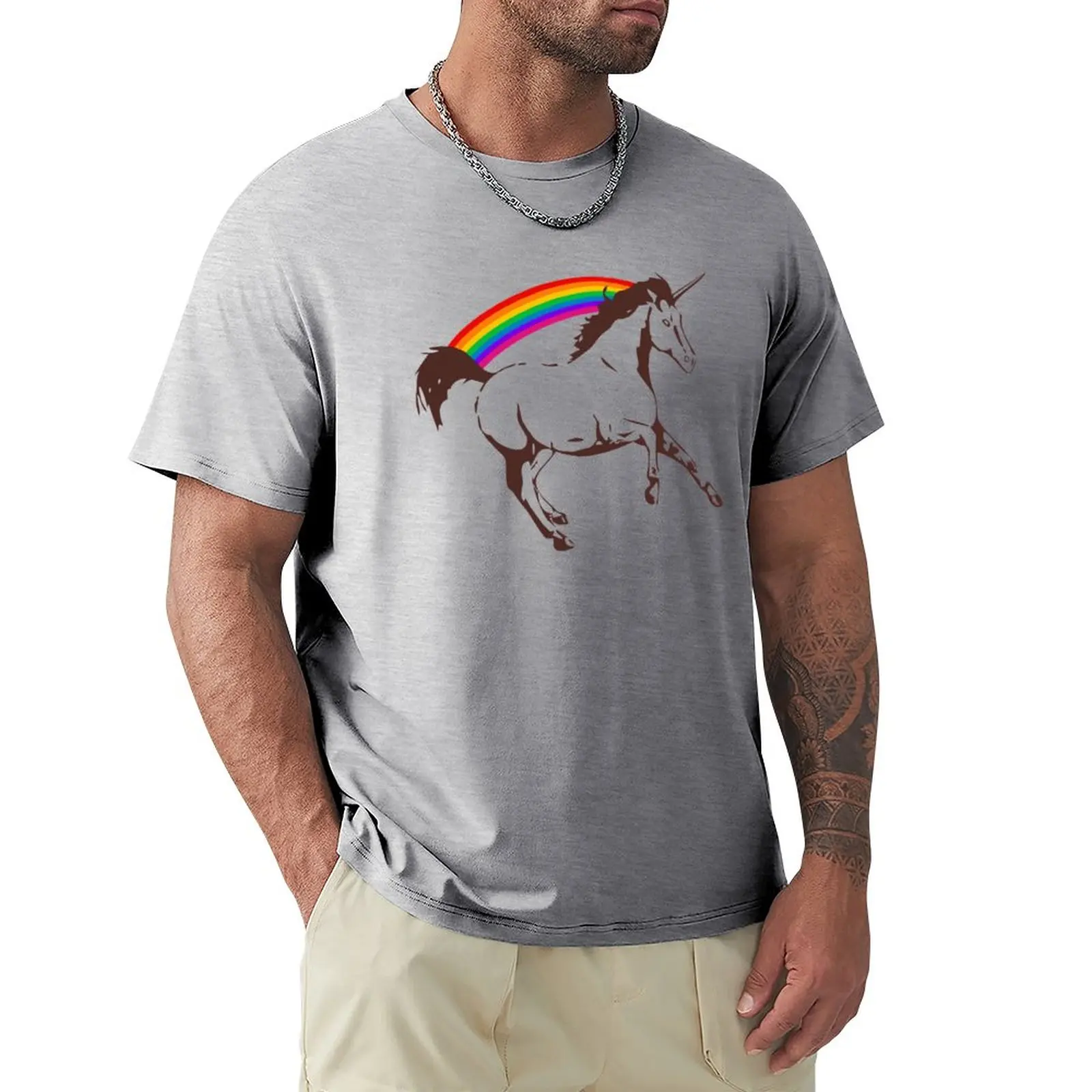 Тениска с единорогом и дъга, по-големи размери, реколта дрехи, индивидуални мъжки тениски с графичен дизайн в стил хип-хоп